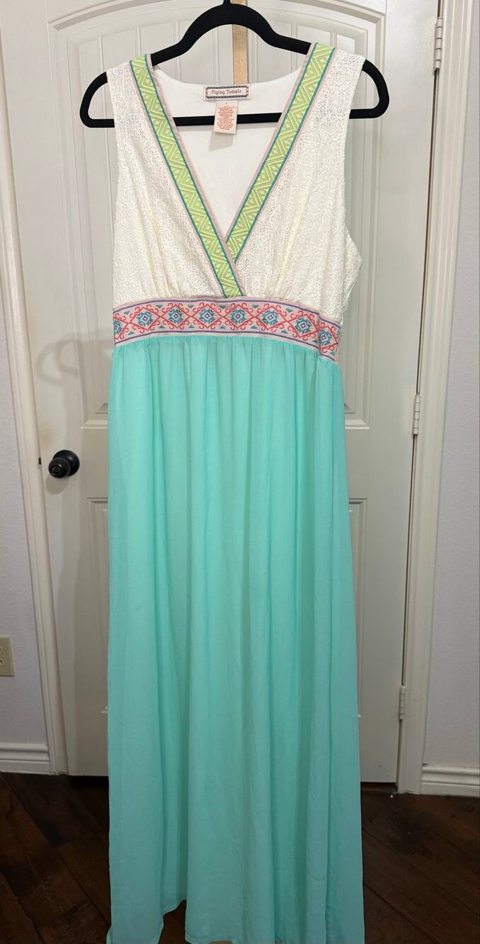Flying Tomato Chiffon Lace Embroidered Maxi Dress Size Large